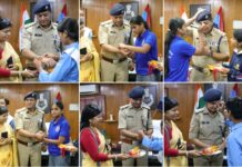 स्कूली छात्राओं ने एसएसपी दून की कलाई पर राखी बांधकर की दीर्द्यायु की कामना।